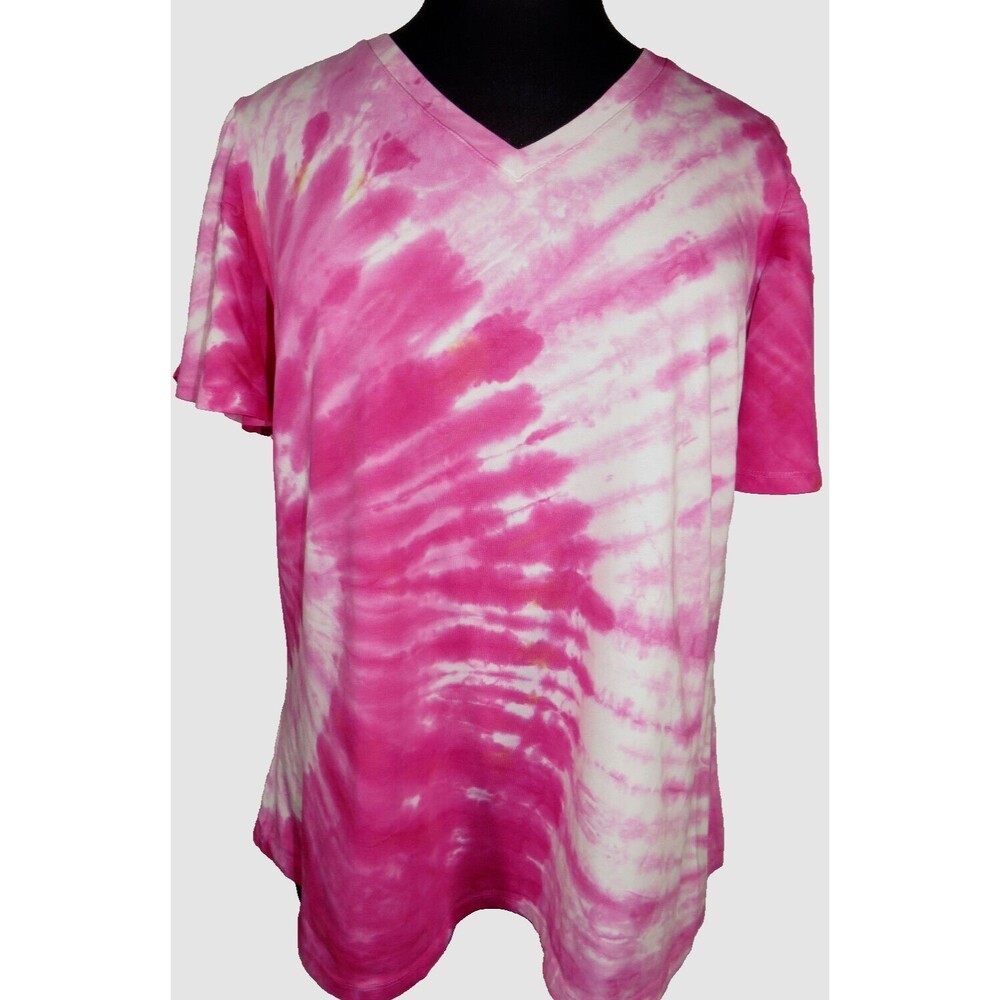 Ashley Stewart Women'S Pink Tie Dye Short Sleeve V-Neck Top Plus Size 26-28
